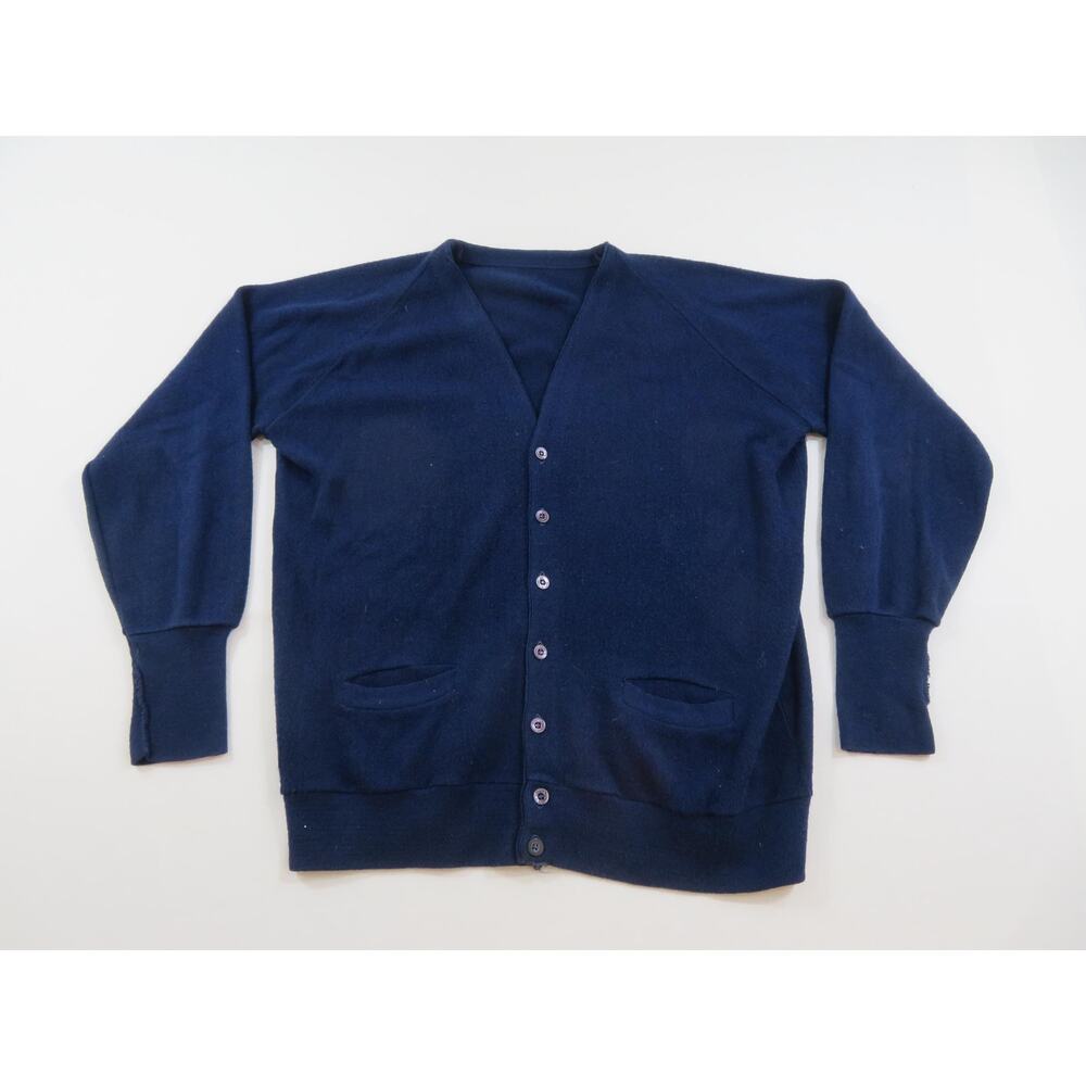 Golf Cardigan Sweater, Dark Blue Button Up V-Neck, Sz 2XL? 1970s